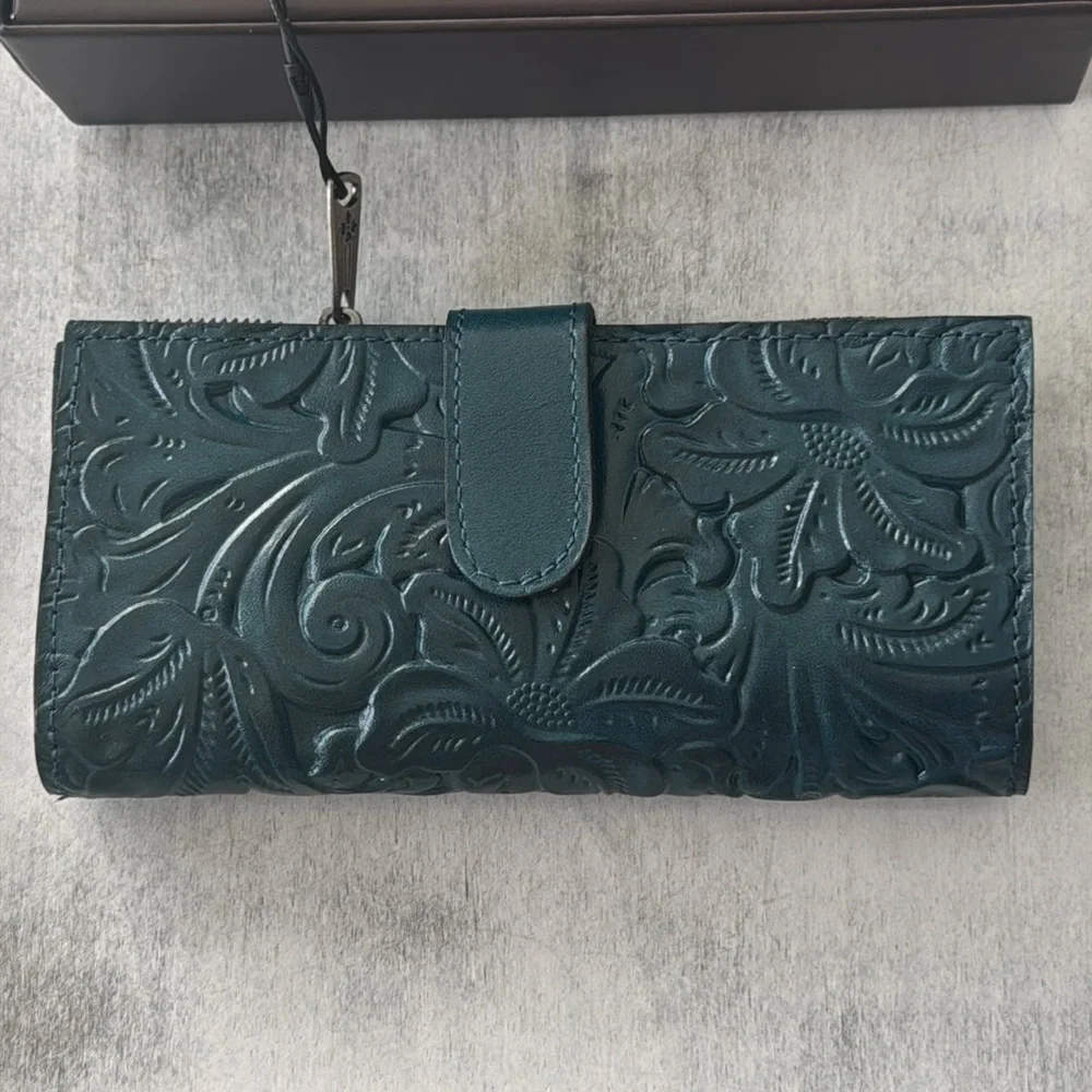 PATRICIA NASH Nazari Blue Coral Tooled Bifold RFID Leather Wallet